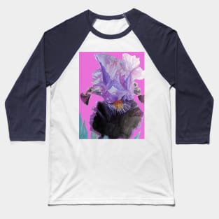 Purple and Black Bearded Iris irises Watercolor Pink Floral Flowers Painting Baseball T-Shirt